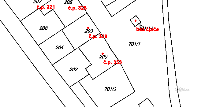 Svatava 353 na parcele st. 200 v KÚ Svatava, Katastrální mapa