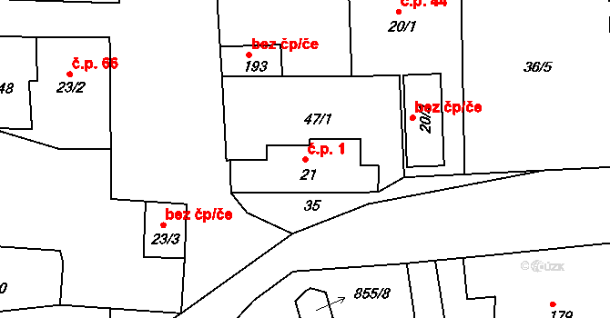 Chocenice 1, Břežany I na parcele st. 21 v KÚ Chocenice u Břežan I, Katastrální mapa