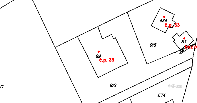 Mštěnovice 39, Lešná na parcele st. 69 v KÚ Mštěnovice, Katastrální mapa
