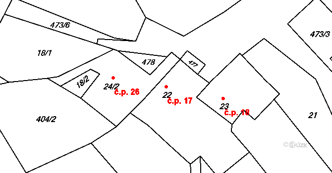Horní Radíkov 17, Český Rudolec na parcele st. 22 v KÚ Horní Radíkov, Katastrální mapa