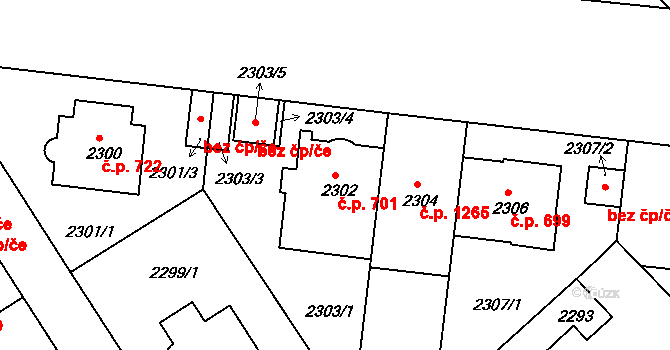 Nusle 701, Praha na parcele st. 2302 v KÚ Nusle, Katastrální mapa