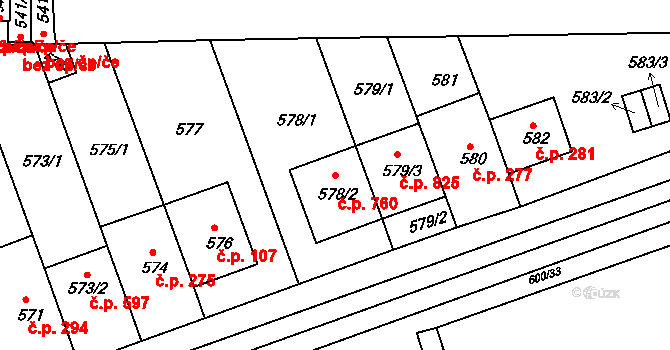 Bohnice 760, Praha na parcele st. 578/2 v KÚ Bohnice, Katastrální mapa