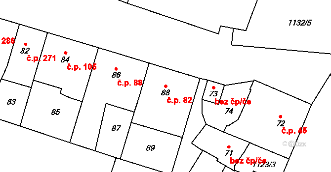Prosek 82, Praha na parcele st. 88 v KÚ Prosek, Katastrální mapa