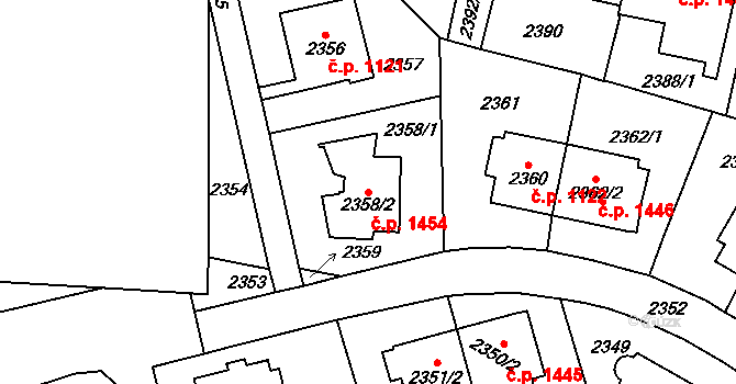 Vršovice 1454, Praha na parcele st. 2358/2 v KÚ Vršovice, Katastrální mapa