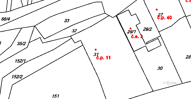 Lešetice 11 na parcele st. 31 v KÚ Lešetice, Katastrální mapa