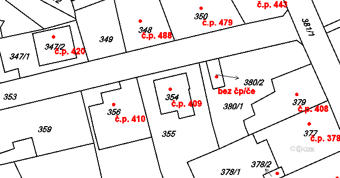 Sedlčany 409 na parcele st. 354 v KÚ Sedlčany, Katastrální mapa