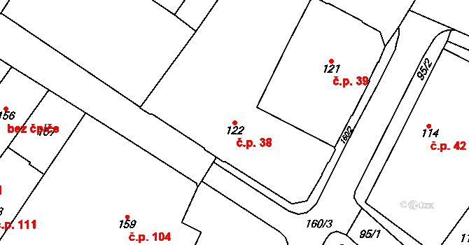Chomutov 38 na parcele st. 122 v KÚ Chomutov I, Katastrální mapa