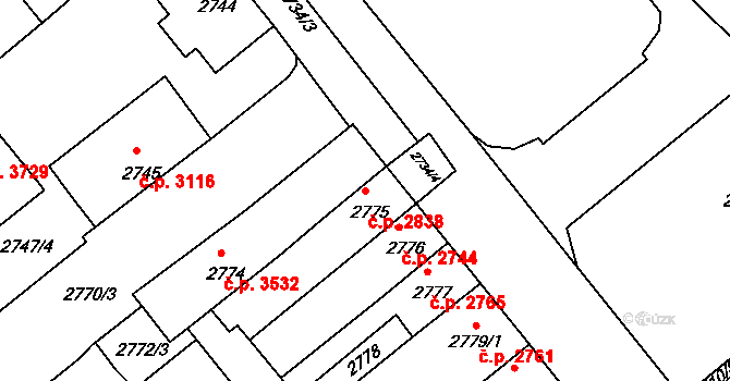 Chomutov 2838 na parcele st. 2775 v KÚ Chomutov II, Katastrální mapa