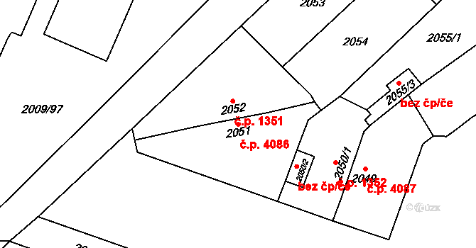 Chomutov 4086 na parcele st. 2051 v KÚ Chomutov I, Katastrální mapa