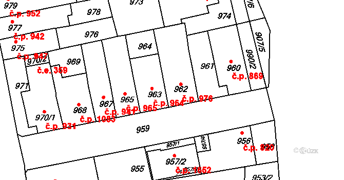 Šlapanice 976 na parcele st. 962 v KÚ Šlapanice u Brna, Katastrální mapa
