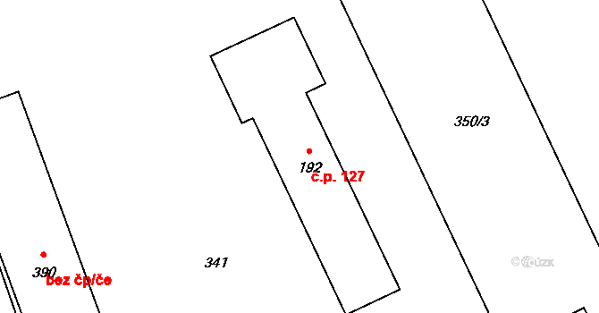 Domoradice 127, Český Krumlov na parcele st. 192 v KÚ Přísečná-Domoradice, Katastrální mapa