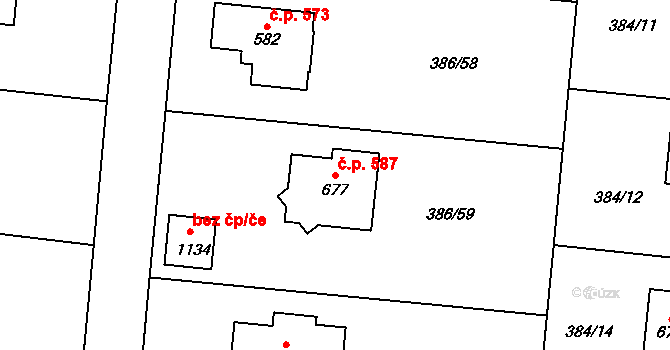 Zvole 587 na parcele st. 677 v KÚ Zvole u Prahy, Katastrální mapa