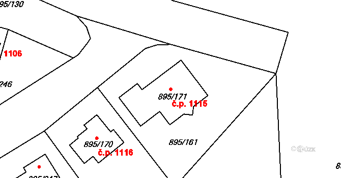 Bílovec 1115 na parcele st. 895/171 v KÚ Bílovec-město, Katastrální mapa