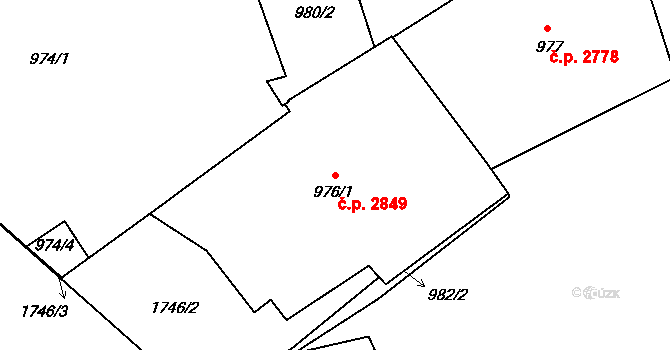 Žižkov 2849, Praha na parcele st. 976/1 v KÚ Žižkov, Katastrální mapa