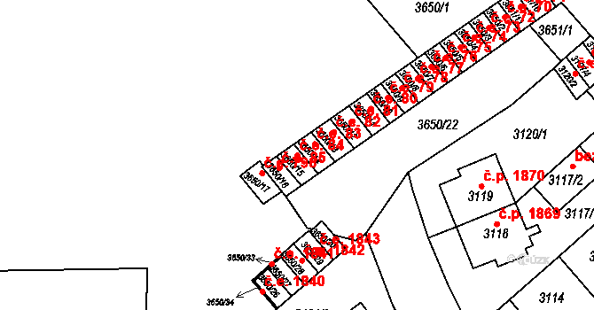 Znojmo 84 na parcele st. 3650/15 v KÚ Znojmo-město, Katastrální mapa