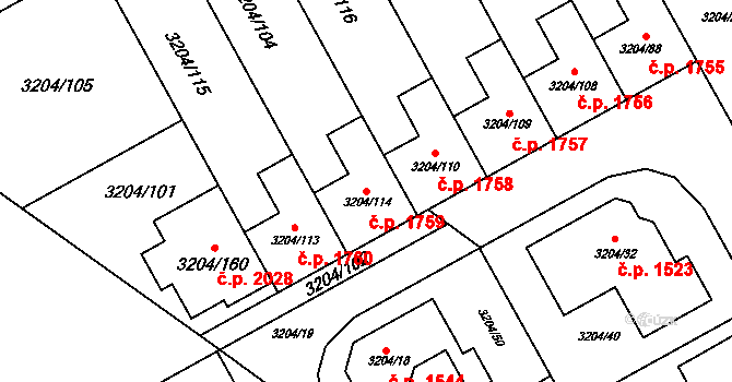 Kuřim 1759 na parcele st. 3204/114 v KÚ Kuřim, Katastrální mapa