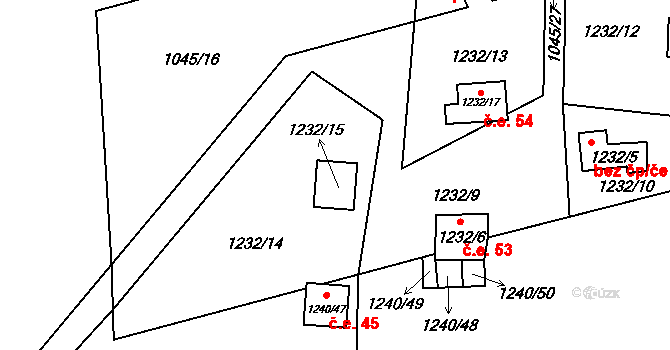 Nechranice 46, Březno na parcele st. 1232/15 v KÚ Březno u Chomutova, Katastrální mapa