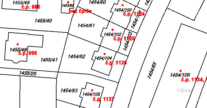Černice 1126, Plzeň na parcele st. 1454/104 v KÚ Černice, Katastrální mapa