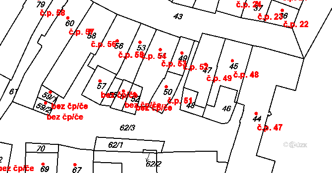Jemnice 51 na parcele st. 50 v KÚ Jemnice, Katastrální mapa