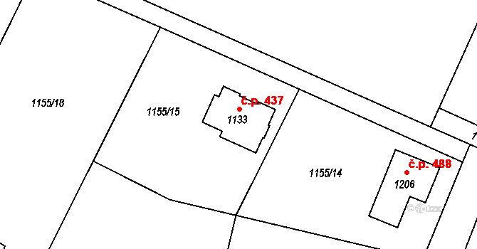 Skalice 437, Frýdek-Místek na parcele st. 1133 v KÚ Skalice u Frýdku-Místku, Katastrální mapa