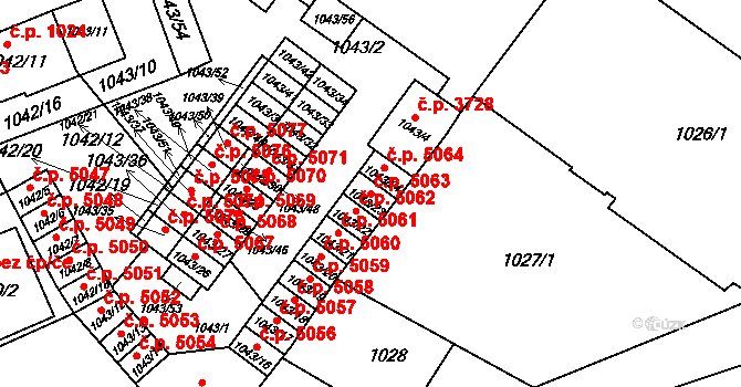 Znojmo 5063 na parcele st. 1043/23 v KÚ Znojmo-město, Katastrální mapa