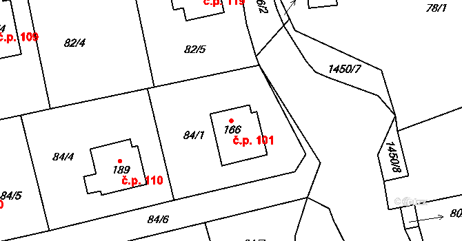 Kondrac 101 na parcele st. 166 v KÚ Kondrac, Katastrální mapa