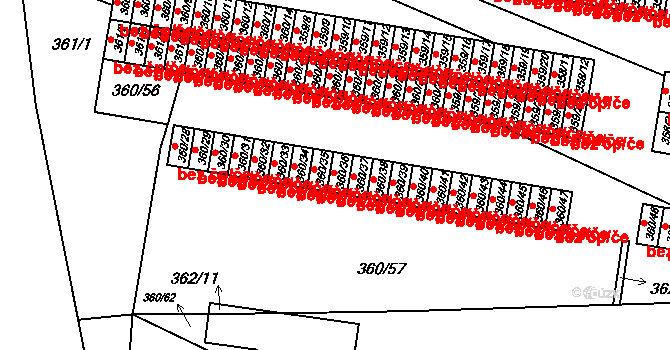 Rousínov 66 na parcele st. 360/36 v KÚ Rousínov u Vyškova, Katastrální mapa