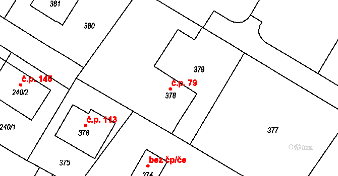 Lavičky 79 na parcele st. 378 v KÚ Lavičky, Katastrální mapa