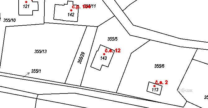 Milíkov 12 na parcele st. 143 v KÚ Milíkov u Mariánských Lázní, Katastrální mapa