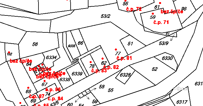 Svatý Štěpán 82, Brumov-Bylnice na parcele st. 62 v KÚ Svatý Štěpán, Katastrální mapa