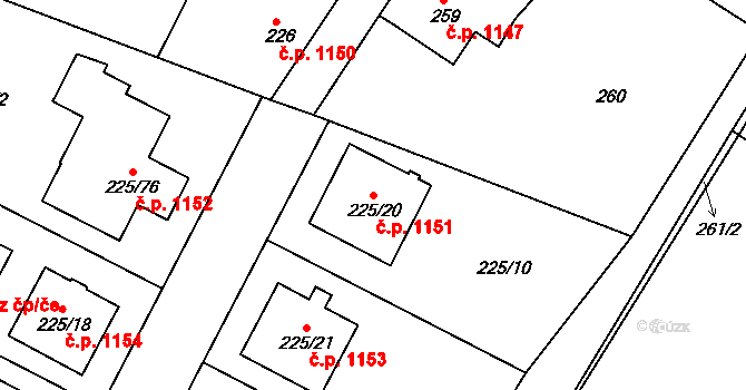 Brumov 1151, Brumov-Bylnice na parcele st. 225/20 v KÚ Brumov, Katastrální mapa