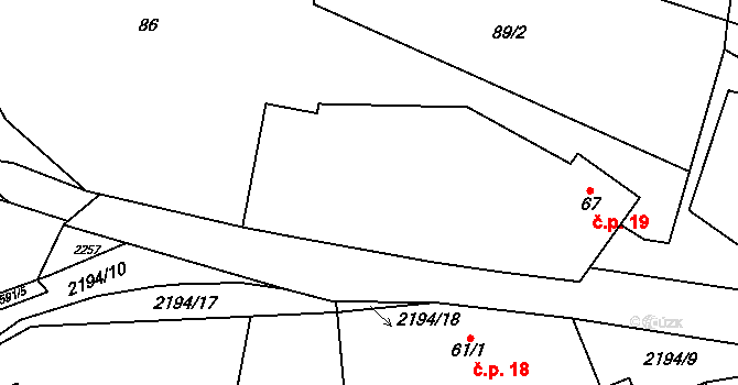 Řetechov 19, Luhačovice na parcele st. 67 v KÚ Řetechov, Katastrální mapa