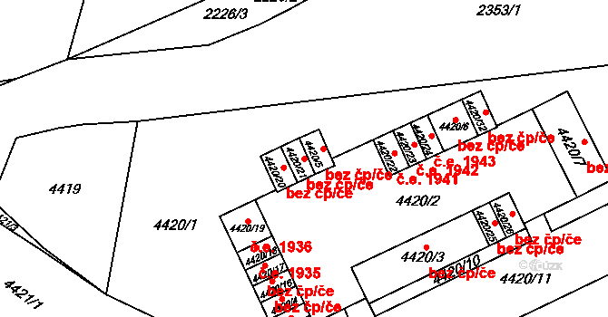 Chomutov 1939 na parcele st. 4420/21 v KÚ Chomutov I, Katastrální mapa