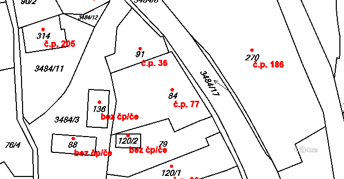 Šanov 77 na parcele st. 84 v KÚ Šanov, Katastrální mapa
