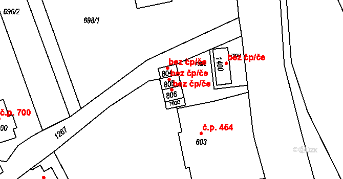 Benešov nad Ploučnicí 40682170 na parcele st. 806 v KÚ Benešov nad Ploučnicí, Katastrální mapa