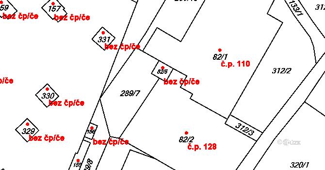 Želízy 45467170 na parcele st. 82/5 v KÚ Želízy, Katastrální mapa