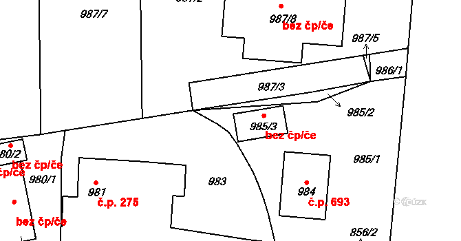 Suchdol nad Lužnicí 47498170 na parcele st. 985/3 v KÚ Suchdol nad Lužnicí, Katastrální mapa