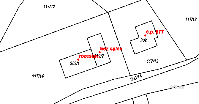 Příbram 47938170 na parcele st. 362/2 v KÚ Zdaboř, Katastrální mapa