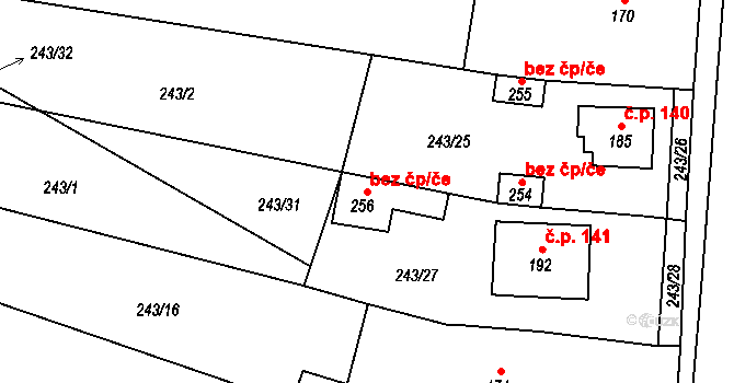Koryčany 49836170 na parcele st. 256 v KÚ Lískovec, Katastrální mapa