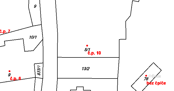Licibořice 10 na parcele st. 5/1 v KÚ Licibořice, Katastrální mapa