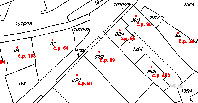 Hrochův Týnec 89 na parcele st. 87/2 v KÚ Hrochův Týnec, Katastrální mapa
