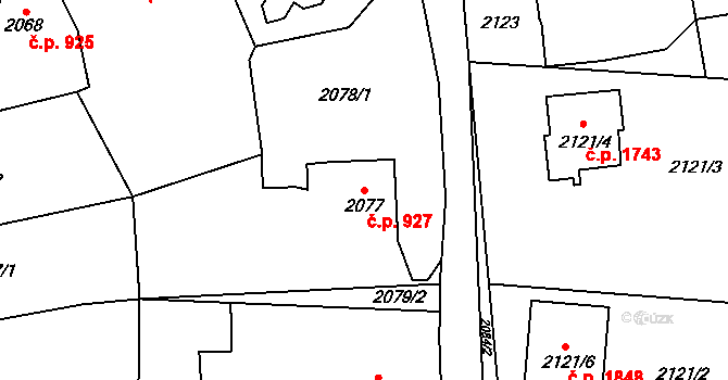 Český Těšín 927 na parcele st. 2077 v KÚ Český Těšín, Katastrální mapa