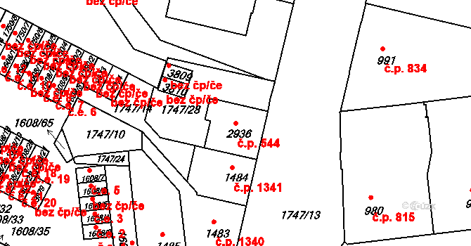 Slaný 544 na parcele st. 2936 v KÚ Slaný, Katastrální mapa