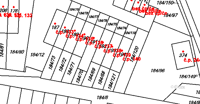 Únětice 138 na parcele st. 192 v KÚ Únětice u Prahy, Katastrální mapa