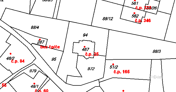 Kyšice 25 na parcele st. 467 v KÚ Kyšice u Plzně, Katastrální mapa