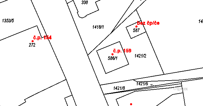 Kout na Šumavě 159 na parcele st. 586/1 v KÚ Kout na Šumavě, Katastrální mapa