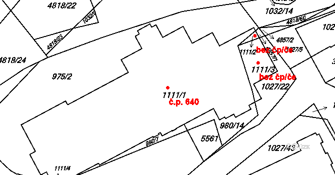 Týnské Předměstí 640, Domažlice na parcele st. 1111/1 v KÚ Domažlice, Katastrální mapa