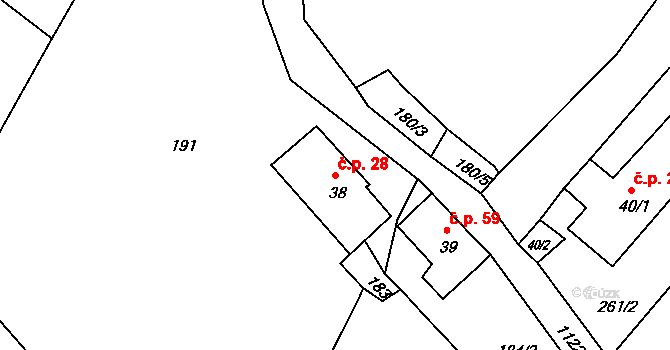 Filipov 28, Česká Kamenice na parcele st. 38 v KÚ Dolní Kamenice, Katastrální mapa