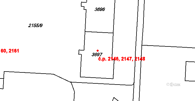 Zelené Předměstí 2146,2147,2148, Pardubice na parcele st. 3697 v KÚ Pardubice, Katastrální mapa