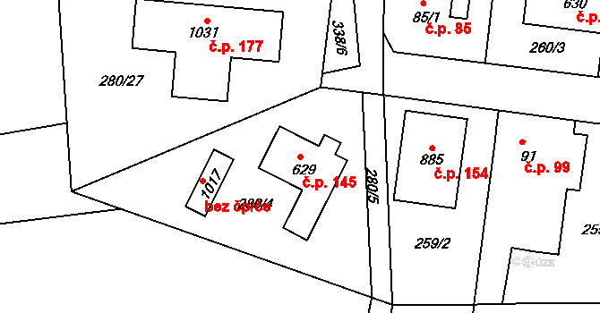 Popkovice 145, Pardubice na parcele st. 629 v KÚ Popkovice, Katastrální mapa